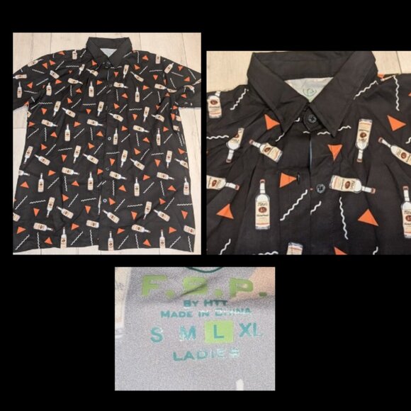 Tito's Vodka Button-Up Shirt Black Triangle Pattern W/ Bottles Ladies Womens L - Picture 1 of 1